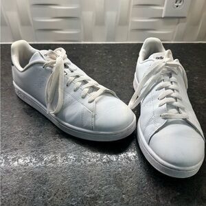 Adidas White Sneakers with Minimalist Design and Leather-like Material
